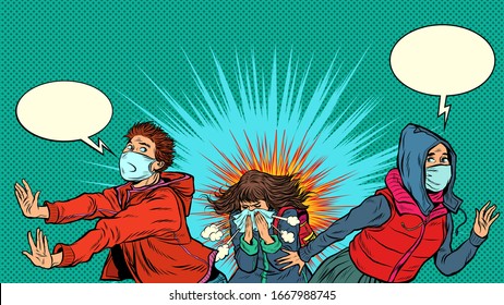 people are afraid of an epidemic. pandemic epidemic coronavirus covid19. Pop art retro vector illustration vintage kitsch 50s 60s style