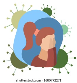 People afraid to get infected of a coronavirus, COVID-19, 2019-ncov. Symptoms of infection and disease in humans. Wuhan corona virus illustration. Vector flat cartoon illustration.