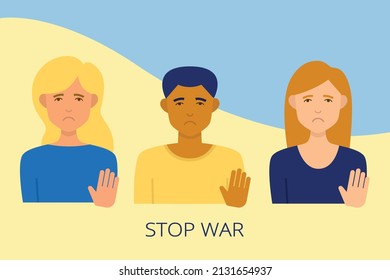 The people are against the war, stop the war. Save Ukraine. Ukrainian characters. Protest. Flat vector illustration isolated on white background
