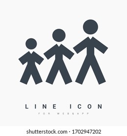 People age line vector minimalistic icon. Generations symbol. Growing silhouette icon for web design. Modern flat evolution icon for app design. Family different sign minimal flat linear icons