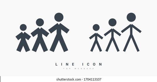 People age line vector minimalistic icon. Generations symbol. Growing silhouette icon for web design. Modern flat evolution icon for app design. Family different sign minimal flat linear icons