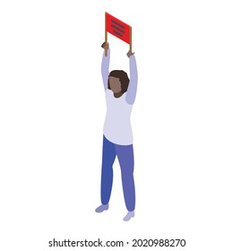 People agitation red banner icon. Isometric of people agitation red banner vector icon for web design isolated on white background