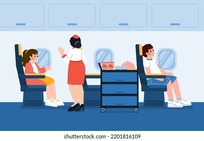 People In Airplane Recieve Good Service From Flight Attendant, Vector, Illustration