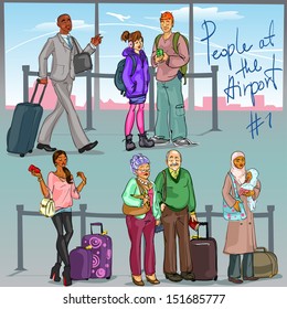 People at Airport 1 - hand drawn set of people with luggage.