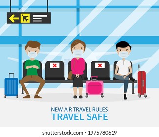 People at the airport with face masks. Travel safe