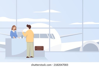 People in airport flat color icon of pilot stewardess tourists with travel bags at checkpoint and security screening. Passport control, luggage, security, check. Isolated vector illustration