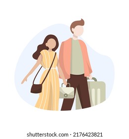 People in airport flat color icons set of pilot stewardess tourists with travel bags at checkpoint and security screening. Passport control, luggage, security, check. Isolated vector illustration