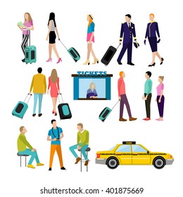 People in airport, flat icons set