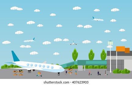 People in airport, flat set