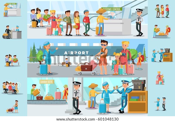 People Airport Infographic Template Passengers Passing Stock Vector 