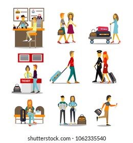 People In The Airport, Passing Security Procedures, Waiting For The Flight And Arriving To Destination