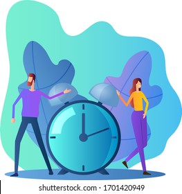 People and alarm clock.Time control,time management.Vector illustration.