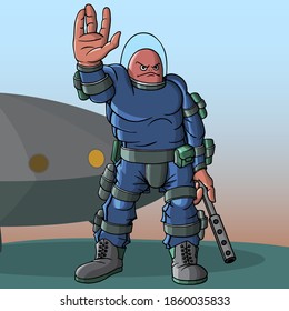 People and aliens meet, the first contact of the universe. The threat of an alien invasion. Vector illustration