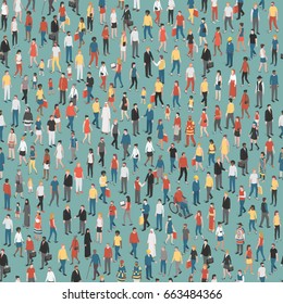 People of all ages and mixed ethnicity groups standing together, community and diversity concept, seamless pattern