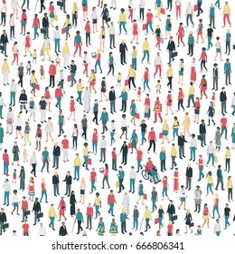 People of all ages and mixed ethnicity groups standing together, community and diversity concept, seamless pattern