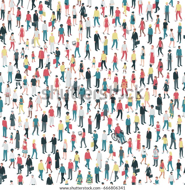 People of all
ages and mixed ethnicity groups standing together, community and
diversity concept, seamless
pattern