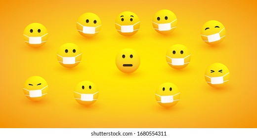 People All Around Wearing Face Masks - Protection Against Infection Hazard - Design Concept of Responsible People During the Global Corona Virus Pandemic