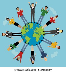 People from all around the world smiling, business men and women characters, flat style