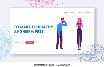 People with Allergy Website Landing Page. Intolerance Persons Illness with Cough and Sneeze Symptoms. Sick Patients Visiting Doctor. Allergen Pharmacy Web Page Banner. Cartoon Flat Vector Illustration