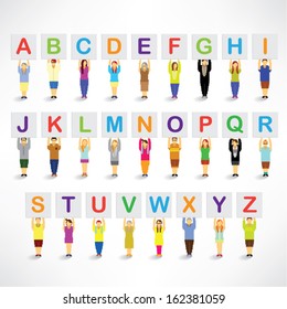 People with alphabet label vector design
