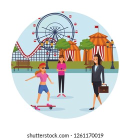 people in the amusement park