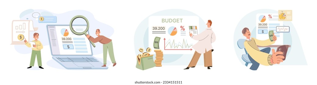 People analysis budget. Calculate financial plan of save income and expense management, accounting report, income growth, statistic dashboard. Investing and Personal finance, credit and budgeting