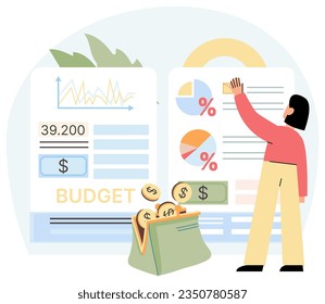 People analysis budget. Calculate financial plan of save income and expense management. Company budget allocation for business or project management. Effective and smart budgeting, education