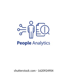 People analytics concept, personal data processing, resignation prediction, performance assessment, human resources, employee measurement, automation system, vector line icon