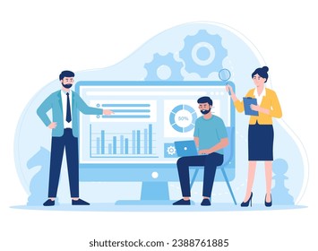 people analyze business growth charts and business strategies trending concept flat illustration