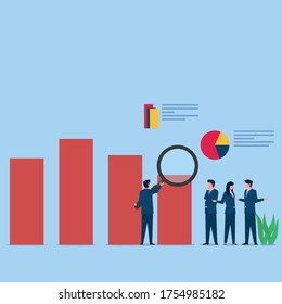 People analyze graph and discuss for development. Business flat vector concept illustration.