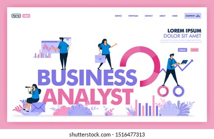 people analyze problem in business to get solution,business analysts job in industry 4.0, calculate and evaluate social problems to company profits in unicorn startup. Flat illustration vector design.