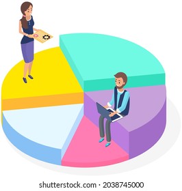 People analyze statistical indicators, data analysis. Teamwork with infographics and project financing. Business analytics data accounting. Employees near chart study statistical business report