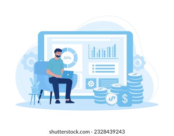 People analyzing business data from home trending concept flat illustration