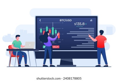  People analyzing candlestick charts and Stock market statistics, Stock trading, Economic growth, Business investment, Stock market trends, Technical analysis strategy, Business profits calculation