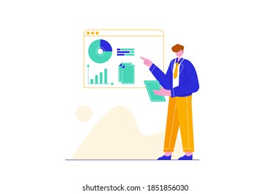 People are analyzing data concept illustration. Auditing, financial consulting business, and planning. Can use for web banner, landing page, and hero image.