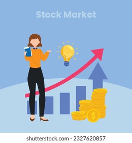 People Analyzing Stock Market. They Standing near Screen with Graphs, Charts and Diagrams. Businesspersons Investing in Stocks. Stock Trading Concept. Flat Vector Illustration.