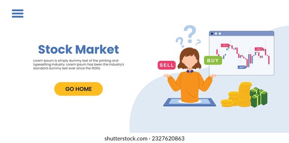 People Analyzing Stock Market. They Standing near Screen with Graphs, Charts and Diagrams. Businesspersons Investing in Stocks. Stock Trading Concept. Flat Vector Illustration.