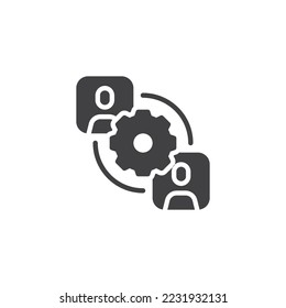 People ang gear vector icon. filled flat sign for mobile concept and web design. Teamwork management glyph icon. Symbol, logo illustration. Vector graphics