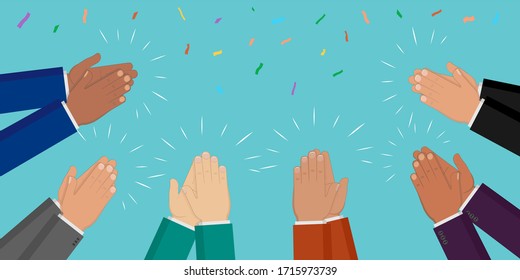 People applaud. Human hands clapping ovation. Vector illustration in flat style