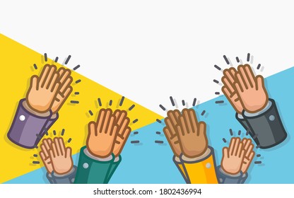 La gente aplaude. Manos humanas aplaudiendo la ovación. Manos de hombre de negocios aplaudiendo. Diseño de concepto de éxito empresarial con dibujos animados planos. Ilustración del vector