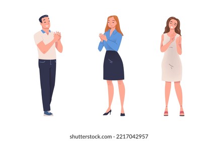 People applauding set. Thankful business people clapping to support flat vector illustration