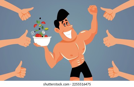 
People Appreciating Fitness Health Influencer Vector Cartoon Illustration. Handsome athletic bodybuilder receiving praise and appreciation from fans
