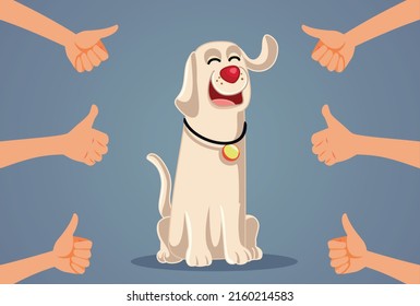 
People Appreciating a Loyal Dog Vector Cartoon Illustration. Good pet animal responding positive to obedience training 

