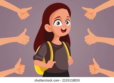 
People Appreciating Young Teenage Student Vector Cartoon Illustration. Happy schoolgirl getting appreciation and approval
