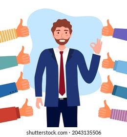 People approval praise happy businessman. Male manager or employee proud of himself and confident. Happiness positive person. You did great. Good job.