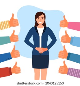 People approval praise happy businesswoman. Female manager or employee proud of herself and confident. Happiness positive person. You did great. Good job.