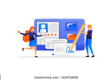 people approve new employee registration application. signature for a new agreement with a good five star rating. vector illustration concept for landing page, web, ui, banner, flyer, poster, template