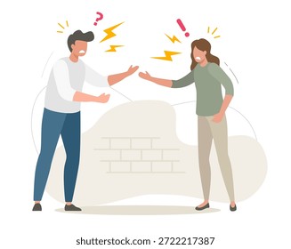 Personas Argumento Conflicto Icono, Vector Pareja Hombre Mujer Crisis Gritando Moderno Diseño de ilustración plana, Concepto de divorcio familiar, Disputa de ruptura de estrés, Problema de pelea de relaciones, Malas emociones enojadas