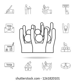 people with arms raised icon. Detailed outline set of elections element icons. Premium graphic design. One of the collection icons for websites, web design on white background