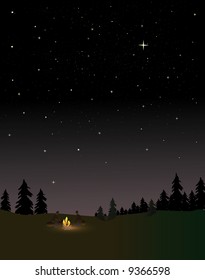 People Around A Campfire At Night Under The Stars